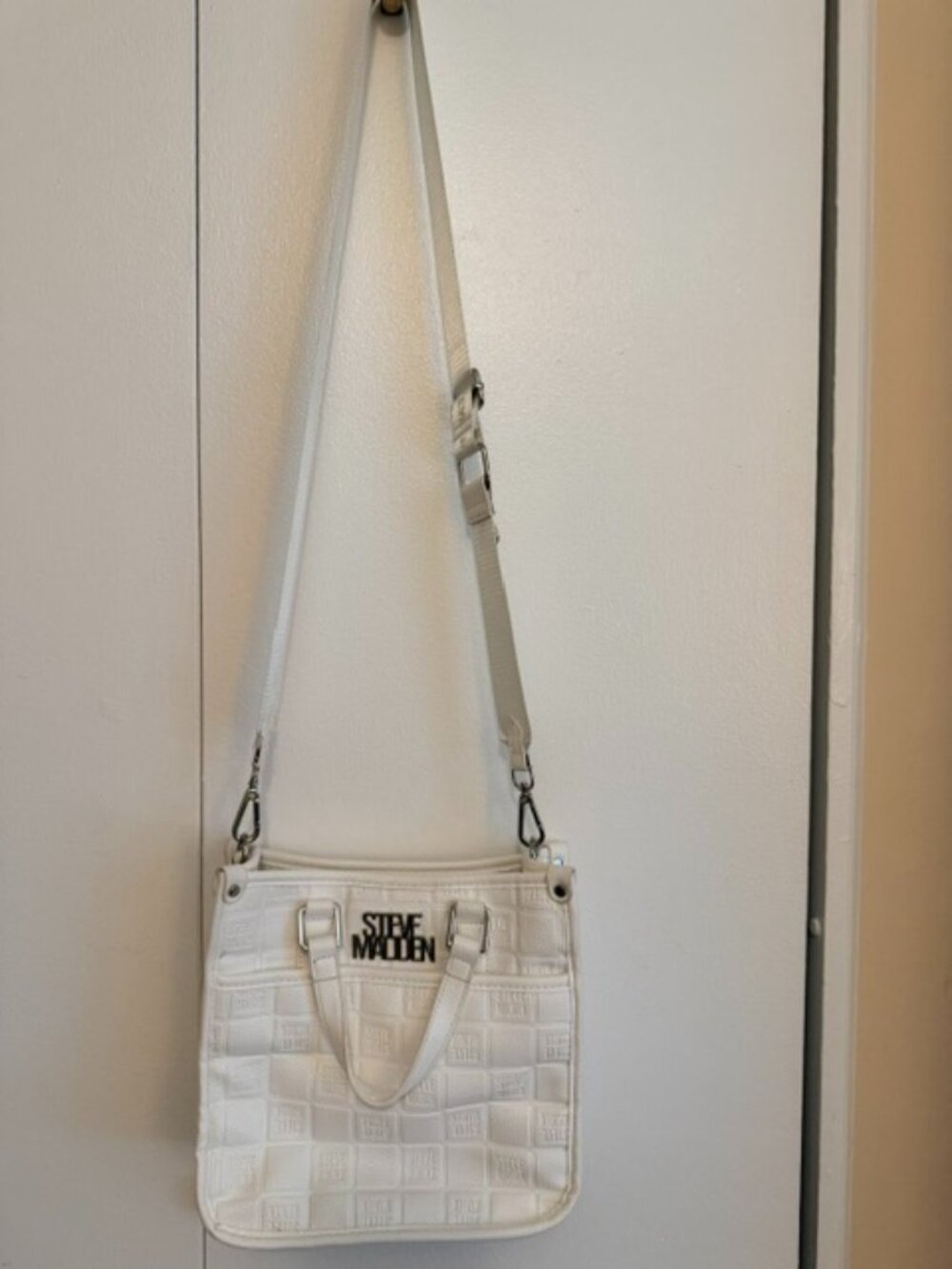 Steve Madden White Embossed Logo Crossbody/Top Handle Bag
